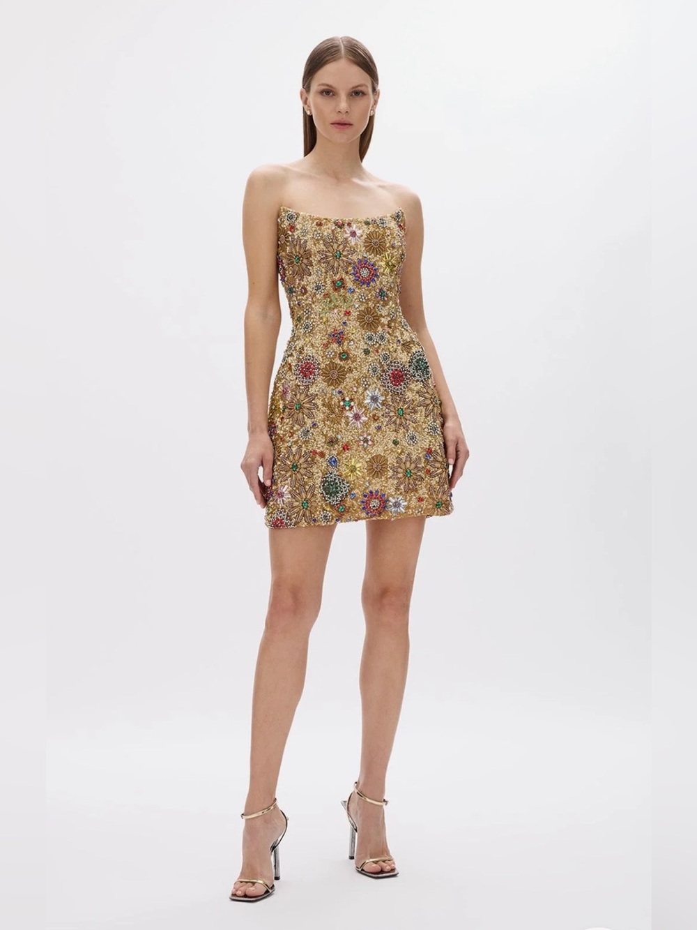 Rachel Gilbert Gold ‘Francesca Strapless Star Mini Dress”, US size 6